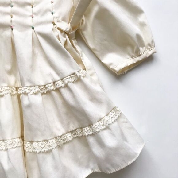 Vintage Polly Finders ivory pleated tie dress 12m - Picture 3 of 5